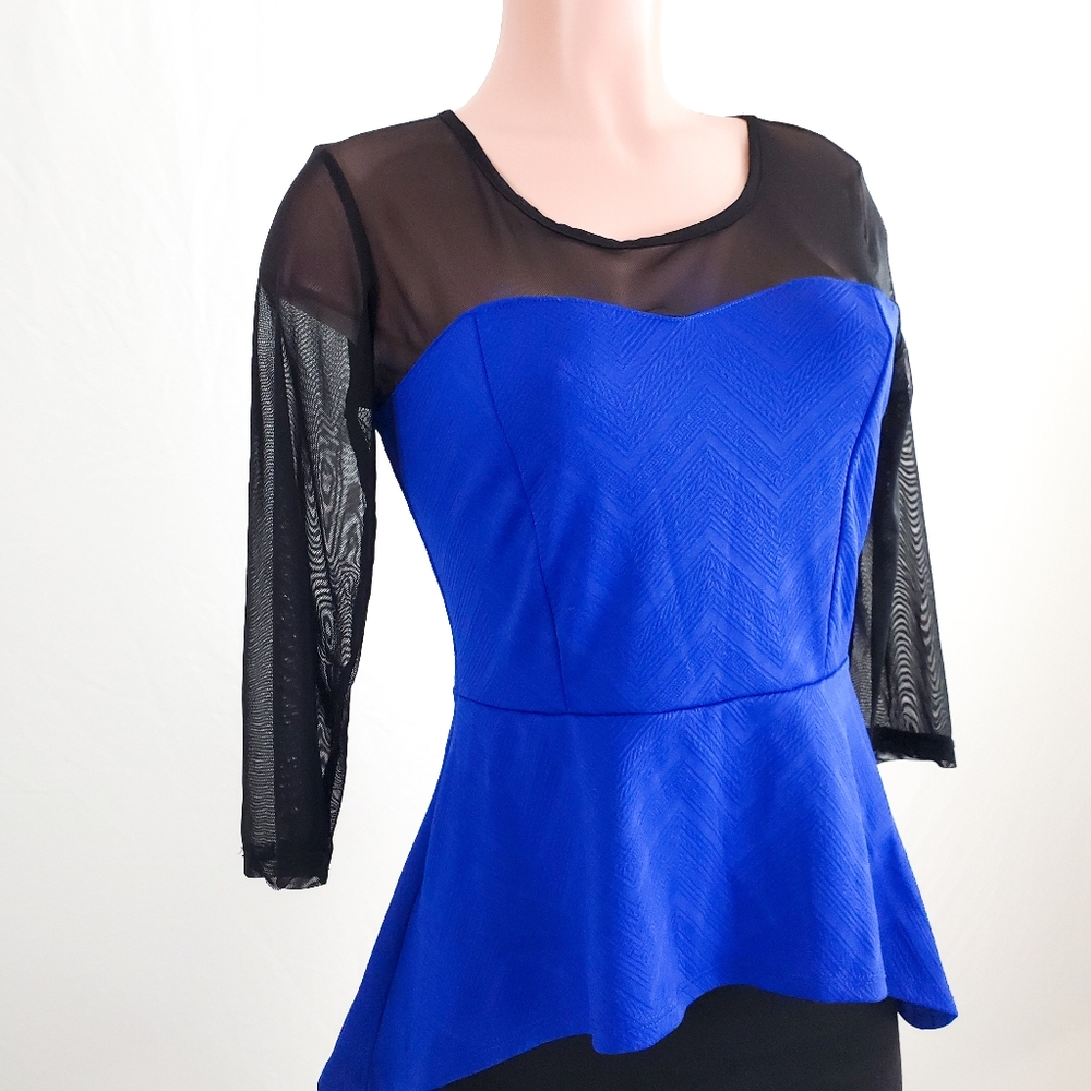 Say Anything Blue and Sheer Black Preplum Top